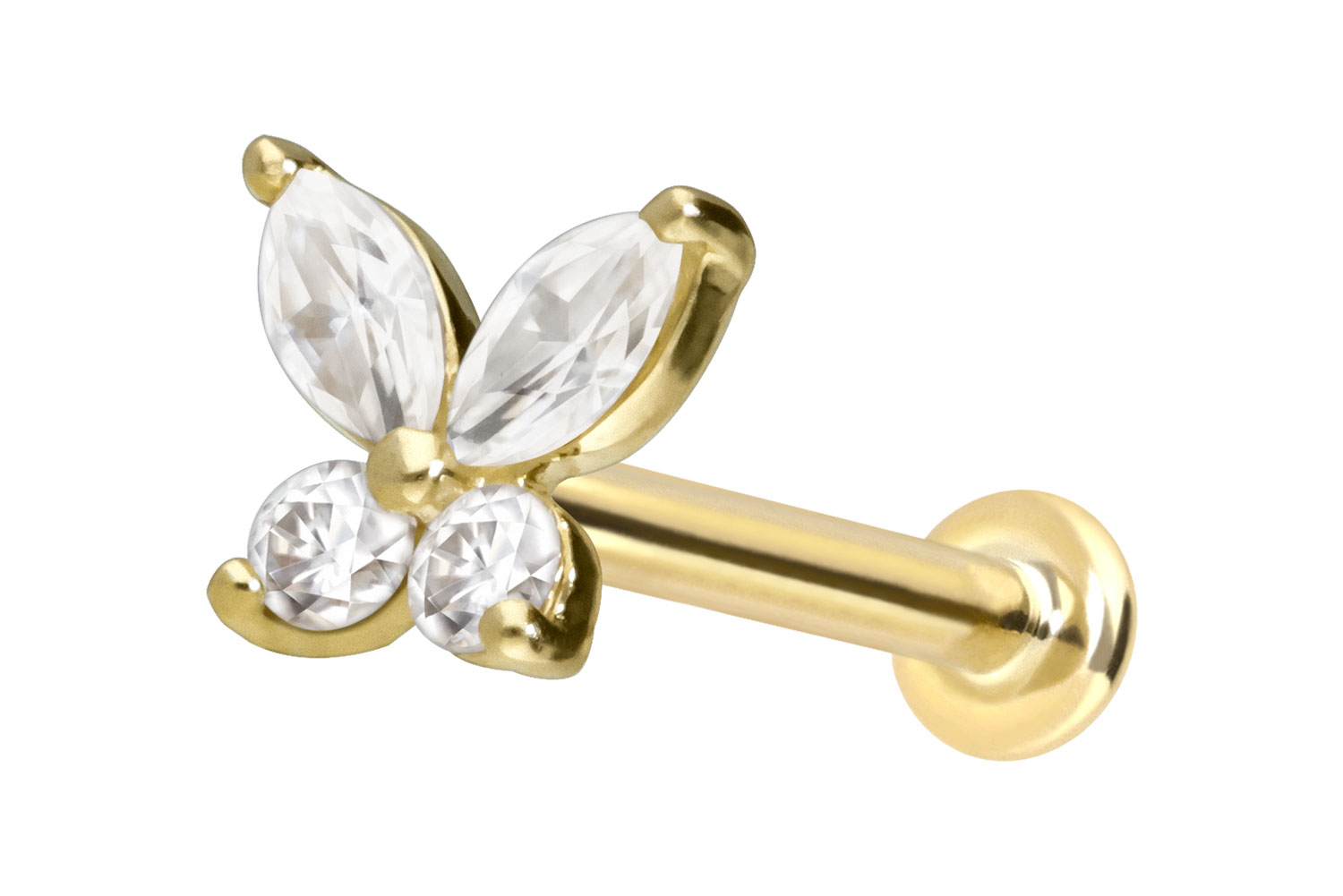 14 Karat Gold Labret Piercing mit Innengewinde MOISSANIT-SCHMETTERLING